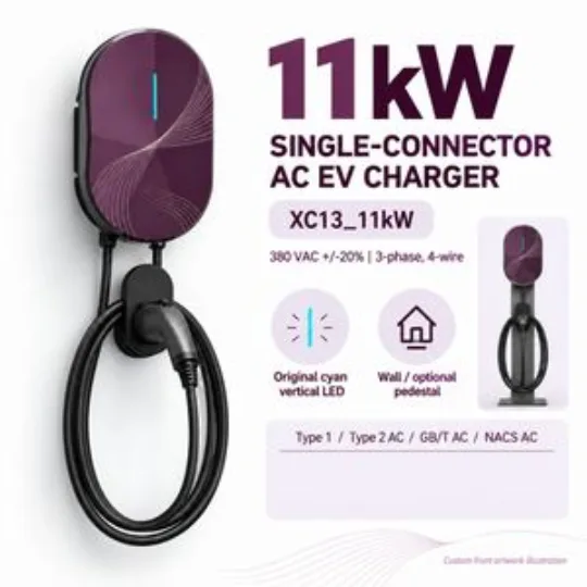 11kw Three Phase AC EV Charger Wallbox Vertical LED Home Charging