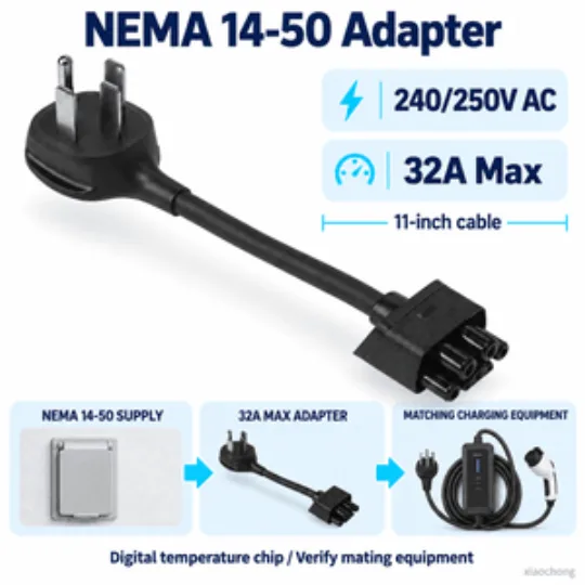 NEMA 14-50 AC Charging Adapter 32A 240/250V Digital Temperature Chip Mobile Charger