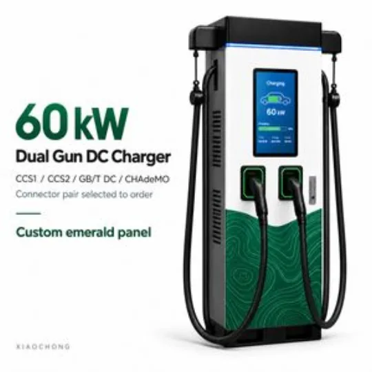 60kW Dual Gun DC EV Charger Portrait Touchscreen Workplace Charging Station