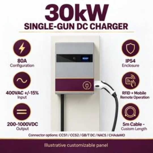 30kW Wallbox Single Gun DC EV Charger 80A OCPP Charging Station