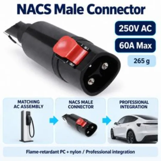 NACS AC Male Charging Connector 250V 60A PC Nylon Assembly Component
