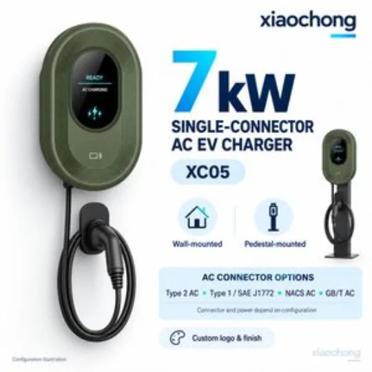 7kW XC05 Green Wall Mounted AC EV Charger with RFID