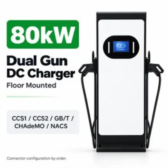 80kW White Dual Gun DC EV Charger Commercial Parking LCD RFID