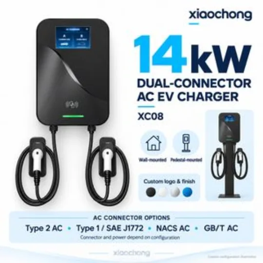 14kw Dual AC EV Charger Black Wallbox LCD RFID Home Charging