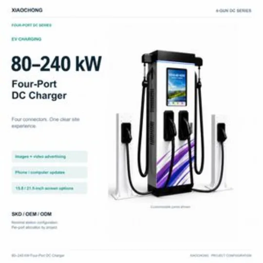 80-240kW Four Gun DC EV Charger OCPP Advertising Screen Station