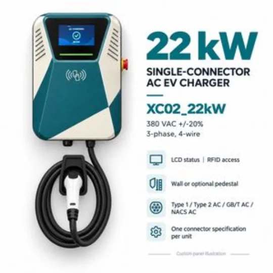 22kw Three Phase AC EV Charger Wallbox LCD RFID Card Access