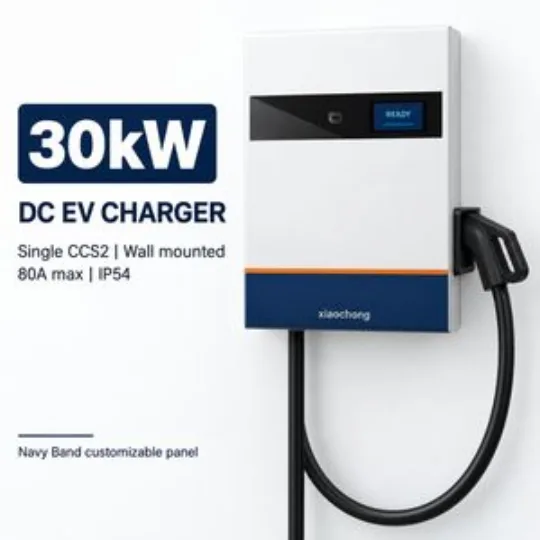 30kW Wall Mounted DC EV Charger Single CCS2 Navy Band Panel