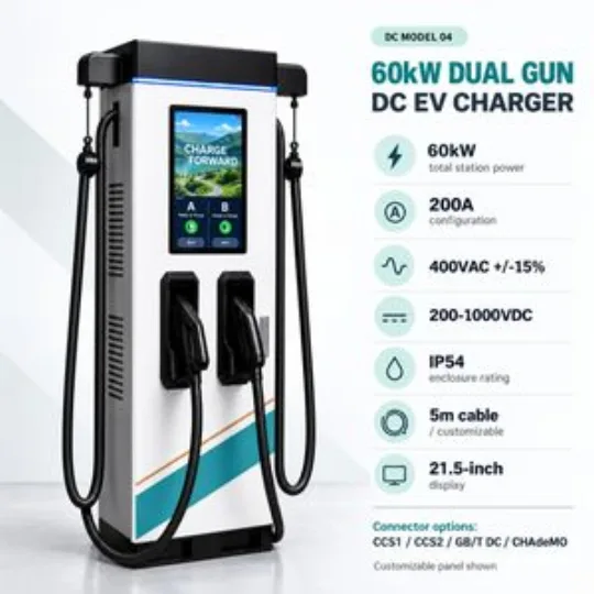60kW Dual Gun DC EV Charger Model04 Advertising Screen Station