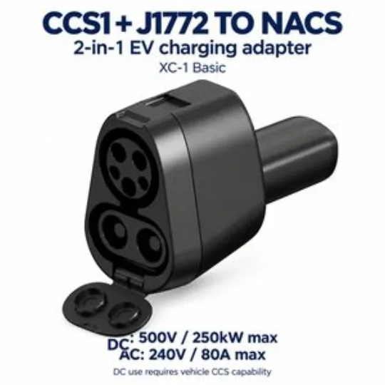 CCS1 J1772 to Nacs 2-in-1 Charging Adapter 250kw DC 80A AC