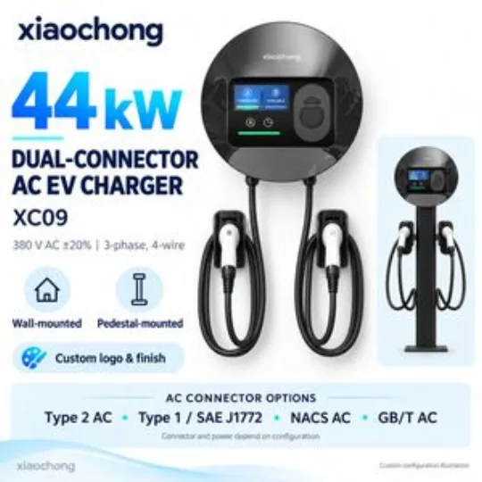 44kW Dual AC EV Charger Round Wallbox RFID Fleet Charging