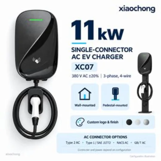 11kw Single AC EV Charger Black RFID Apartment Parking 380V