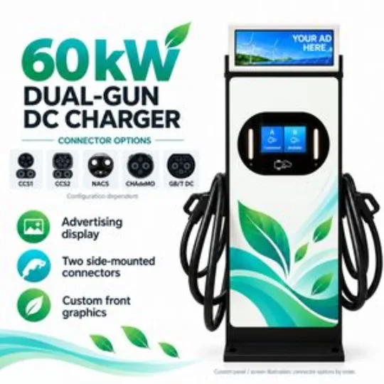 60kW Dual Gun DC EV Charger Advertising Display 200A Floor Mounted