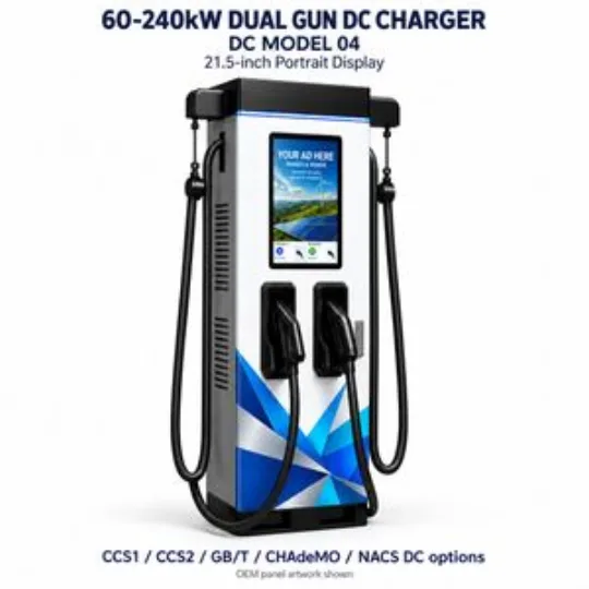 60-240kW Dual Gun DC EV Charger Model04 Portrait Retail Parking