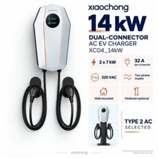 14kW Dual Type 2 AC EV Charger 32A 220V LCD