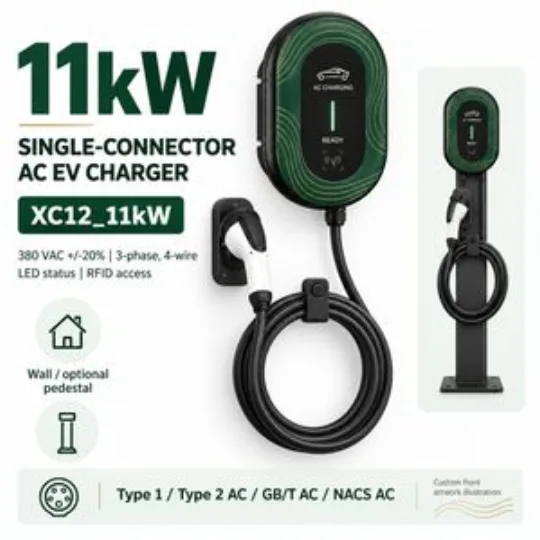 11kw Three Phase AC EV Charger Wallbox LED RFID Card Access