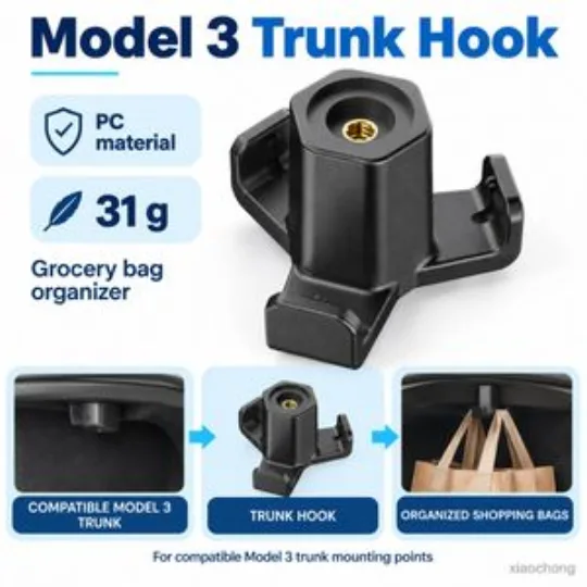 Model 3 Trunk Hook PC Grocery Bag Organizer Threaded Insert