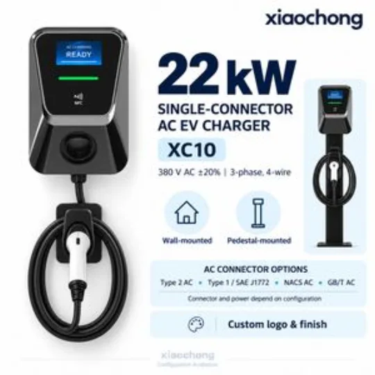 22kw Single AC EV Charger Black Silver Wallbox LCD RFID Parking