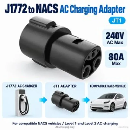 J1772 to Nacs AC EV Charging Adapter 80A 240V Jt1