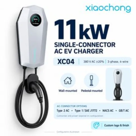 11kw Three Phase AC EV Charger White Wallbox LCD RFID Parking