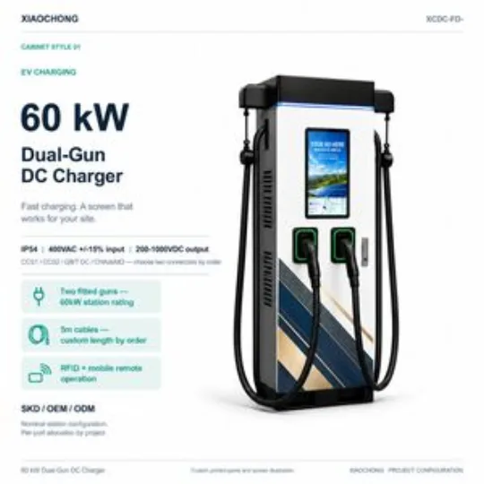 60kW Dual Gun DC EV Charger Portrait Touchscreen Hotel Charging Station