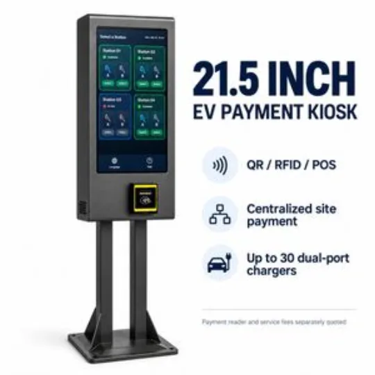 Centralized EV Charging Payment Kiosk 21.5 Inch Touchscreen QR RFID POS