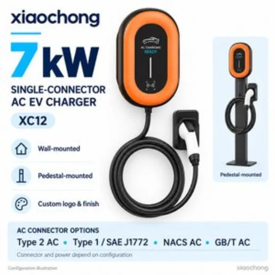 7kW Orange Wall Mounted AC EV Charger with RFID Single Connector