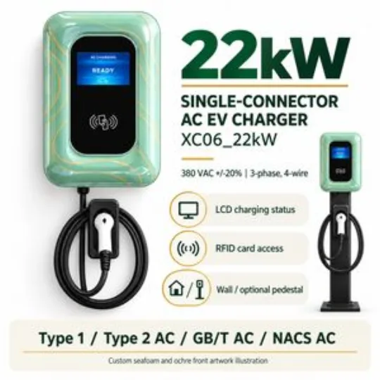 22kw Three Phase AC EV Charger Wallbox LCD RFID Card Access