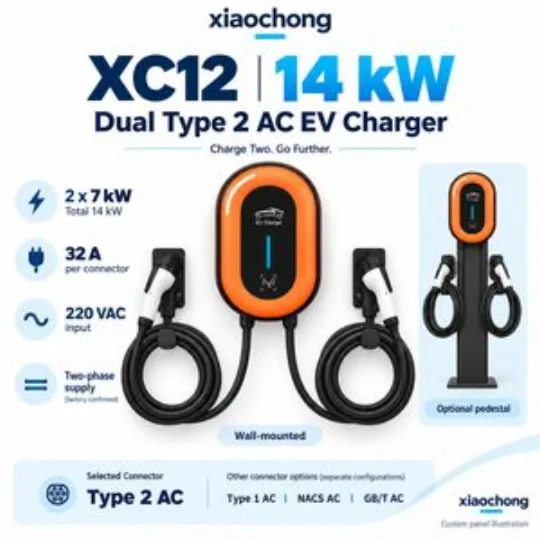 14kW Dual Type 2 AC EV Charger 220V 32A Oval Wallbox
