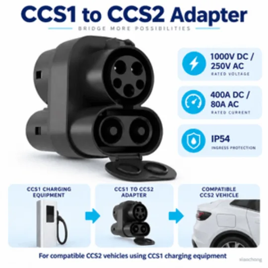 CCS1 to CCS2 EV Charging Adapter 400A DC 80A AC IP54