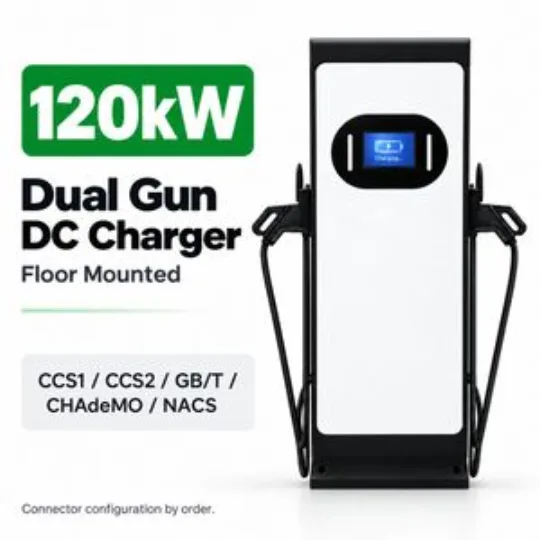 120kW White Dual Gun DC EV Charger Commercial Parking LCD RFID