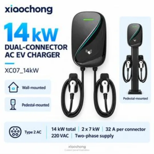 14kW AC EV Charger Dual Type 2 32A 220V Wallbox