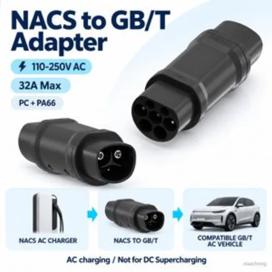 Nacs to GB/T AC Charging Adapter 32A 7kw PC PA66