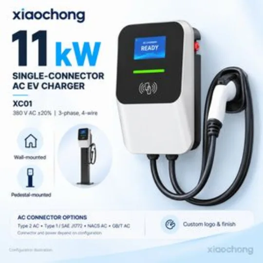 11kw Single AC EV Charger White Wallbox LCD RFID Visitor Parking