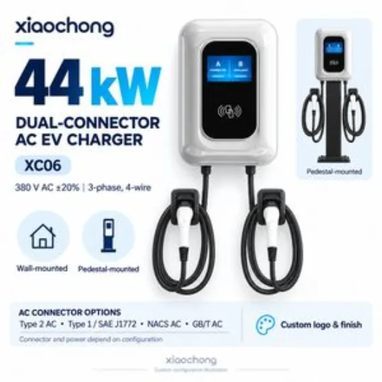 44kw Dual AC EV Charger White Wallbox LCD RFID Commercial Parking