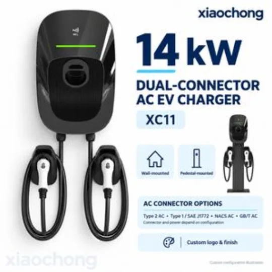 14kw Dual AC EV Charger Black Wallbox RFID Two Car Charging
