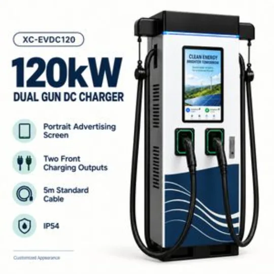 120kW Dual Gun DC EV Charger Portrait Advertising Screen Parking
