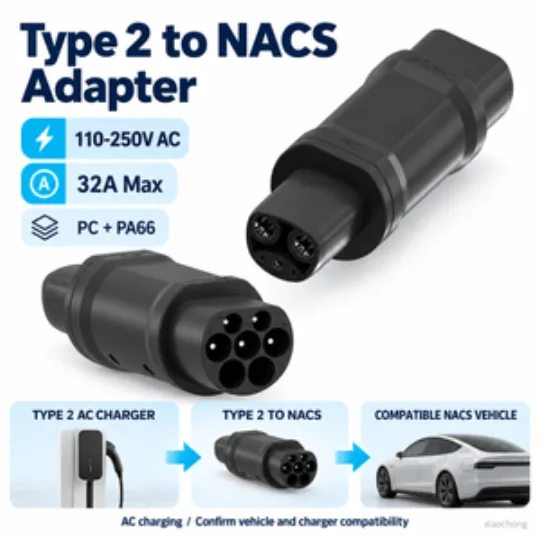 Type 2 to Nacs AC Charging Adapter 32A PC PA66