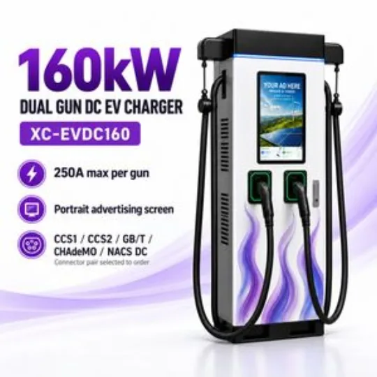 160kW Dual Gun DC EV Charger Purple Portrait Screen Parking