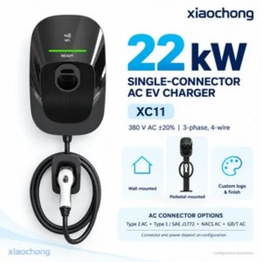 22kw Single AC EV Charger Black NFC RFID Covered Office Parking
