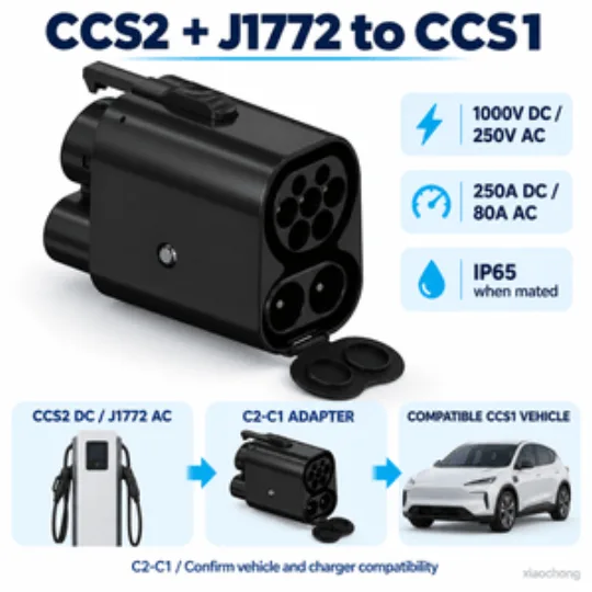 CCS2 to CCS1 250A DC EV Charging Adapter with J1772 AC C2-C1