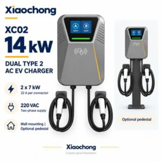 14kW Dual Type 2 AC EV Charger 220V 32A Custom Panel