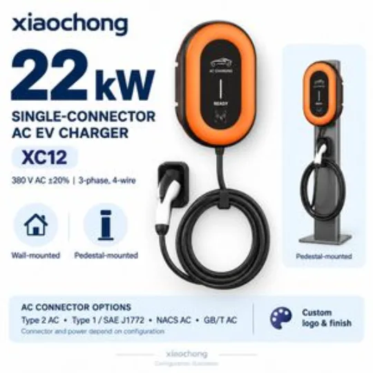22kw Single AC EV Charger Orange Wallbox LED RFID Workplace Parking