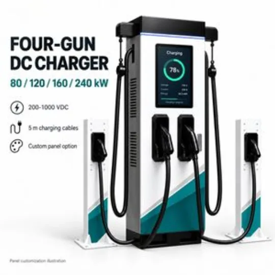 80-240kW Four Gun DC EV Charger Custom Panel Electric Car Charging Station