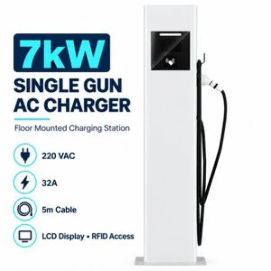 7kW Floor Mounted Single Gun AC EV Charger LCD RFID