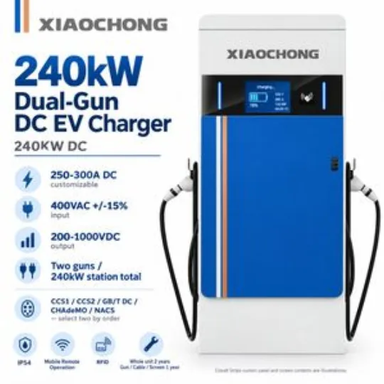 240kW Dual Gun DC EV Charger 250-300A Commercial Fleet Cobalt Custom Panel