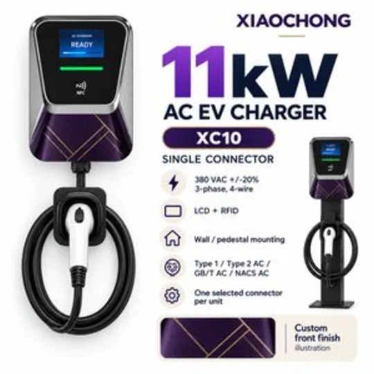 11kw Three Phase AC EV Charger Wallbox LCD RFID Home Charging