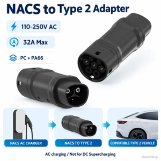 NACS to Type 2 AC Charging Adapter 32A 110-250V PC PA66