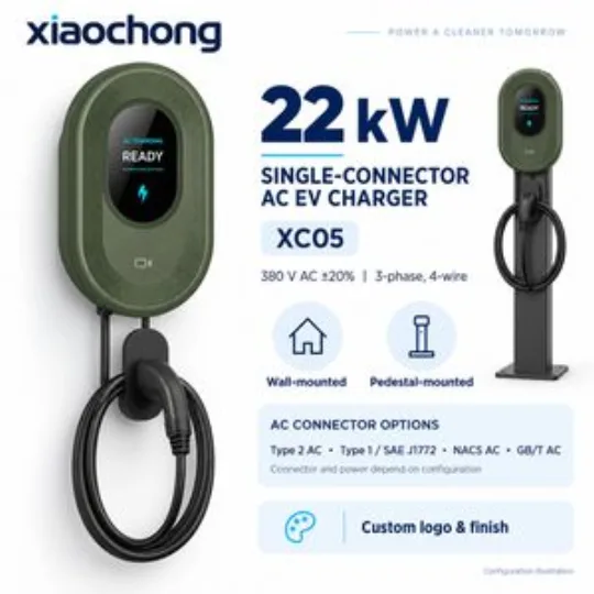 22kw Single AC EV Charger Green Wallbox LCD RFID Retail Parking