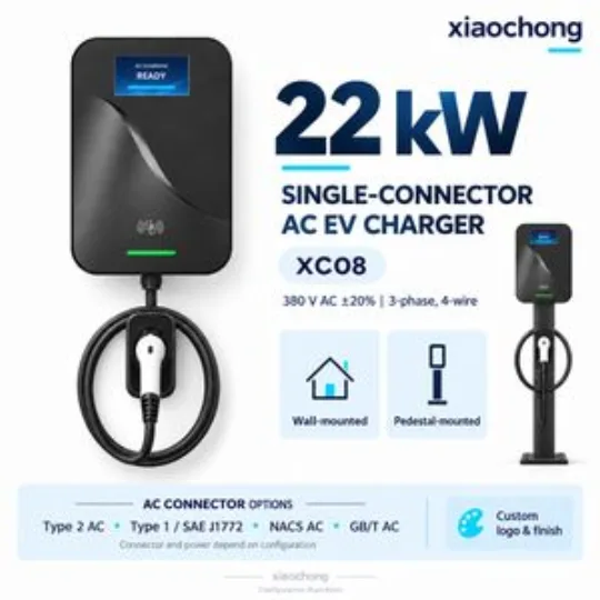 22kw Single AC EV Charger Black Wallbox LCD RFID Fleet Depot