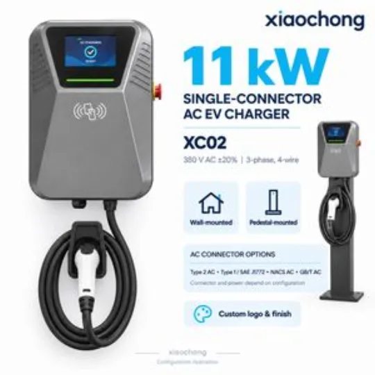 11kw Single AC EV Charger Silver Gray Wallbox LCD RFID Parking